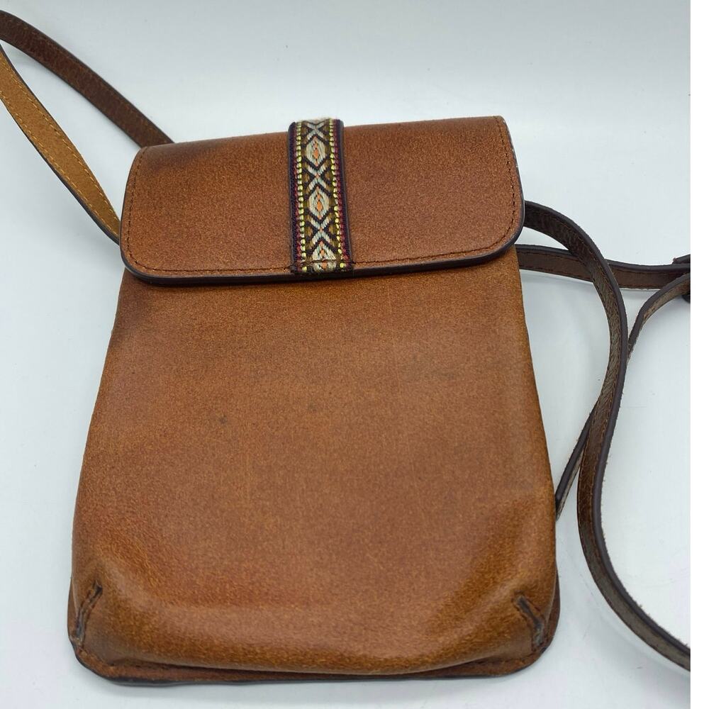 Most Wanted USA,Tan Genuine Leather Crossbody Phone Bag southwest embroidered.‎